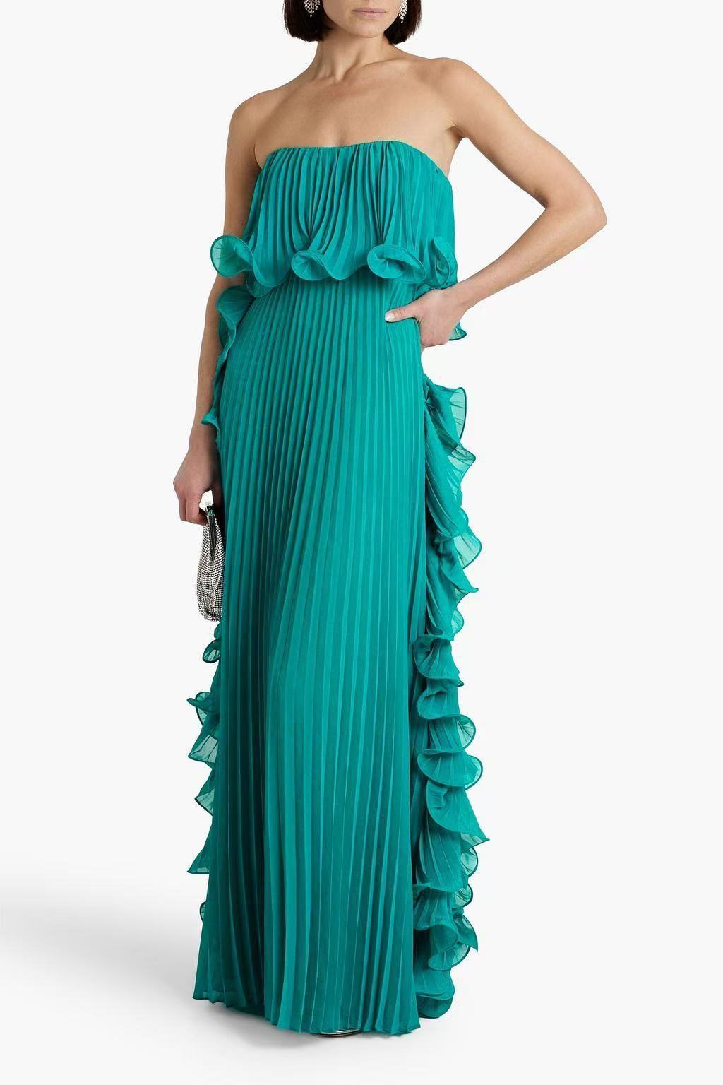 Women's Solid Color Tube Top Pleated Maxi Dress