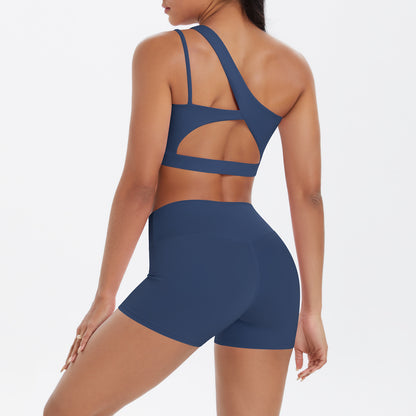 Ensemble deux pièces décontracté pour femme, débardeur à épaules inclinées et short moulant de couleur unie