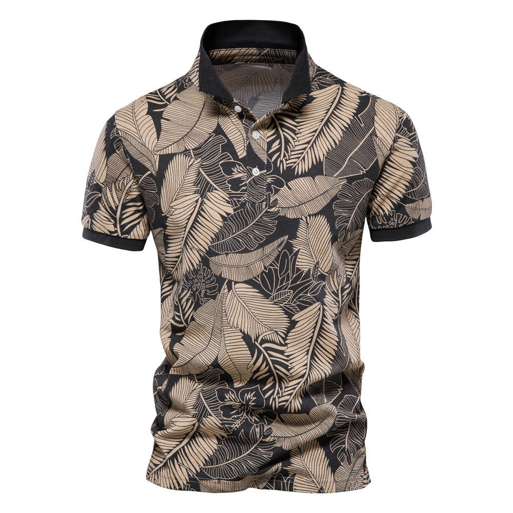 Summer Vacation Leaf Floral Printed Polo Shirt