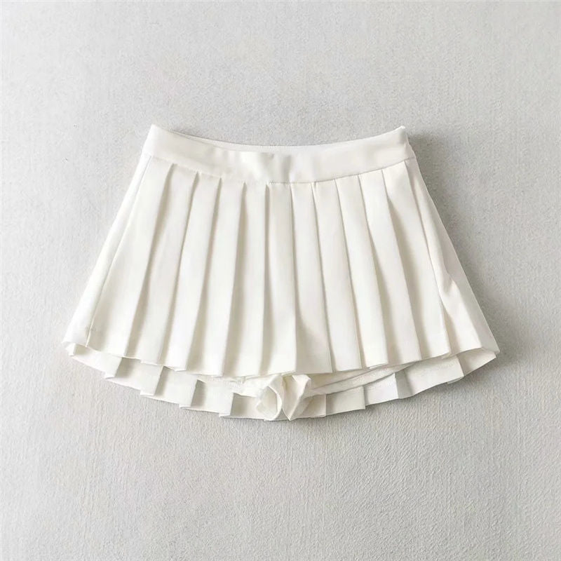 Falda plisada de cintura alta elegante de color sólido a la moda para mujer