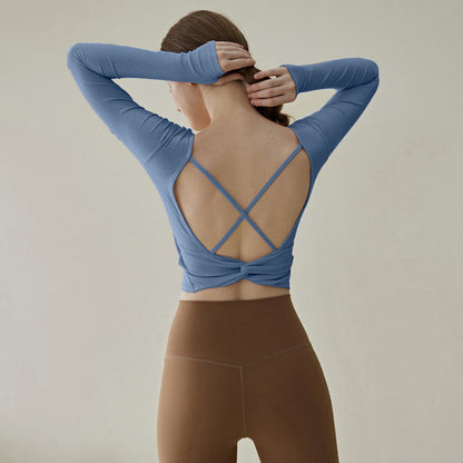 Women Fashion Casual Solid Color Long-Sleeve Yoga T-Shirt