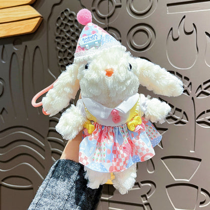 Cute Plush Long Ear Rabbit Keychain with Dress Variations