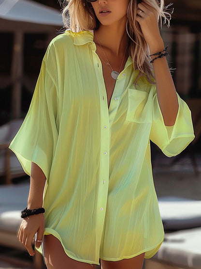 Women Fashion Casual Solid Color Cardigan Cover-Up