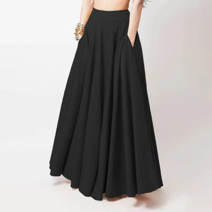 Falda larga informal de color liso para mujer, de poliéster, holgada.