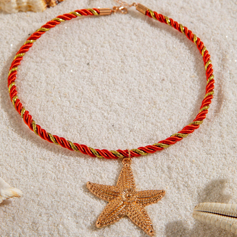 Collar con colgante de estrella de mar de playa con personalidad exagerada