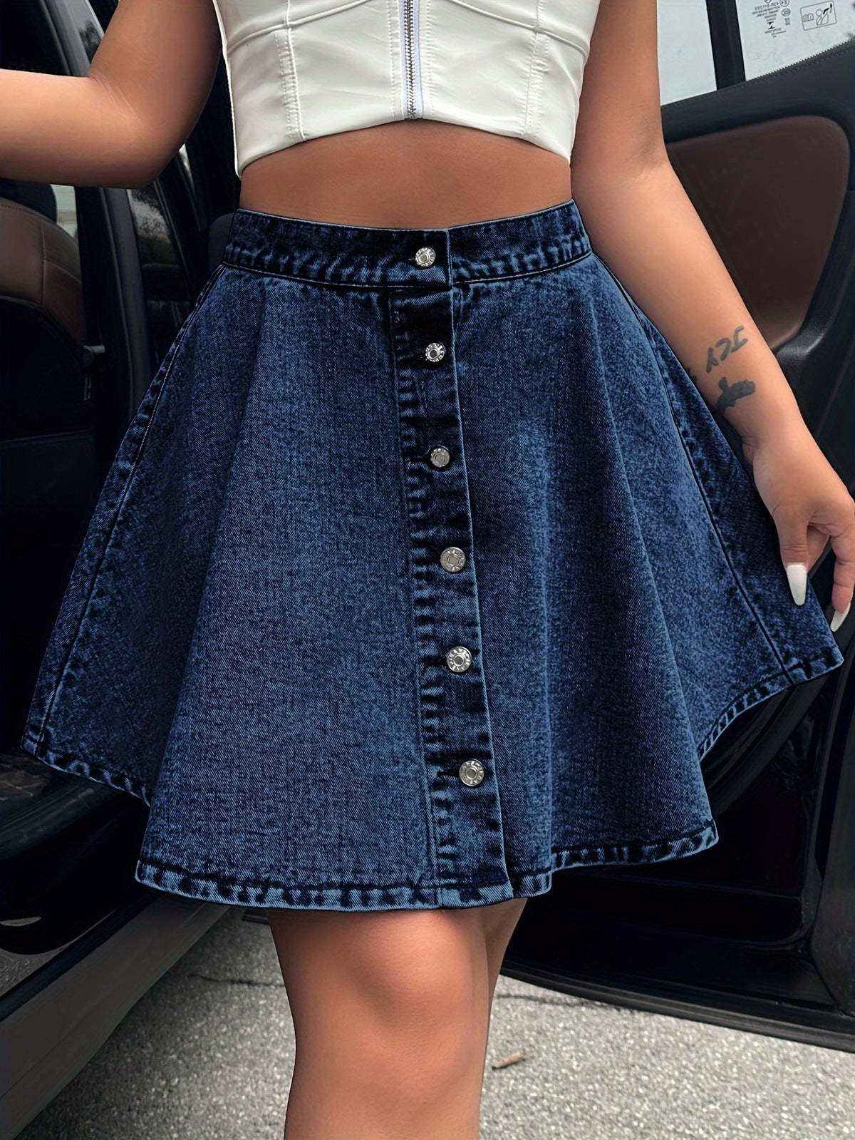 Falda vaquera holgada de cintura alta informal para mujer, color liso, estilo urbano