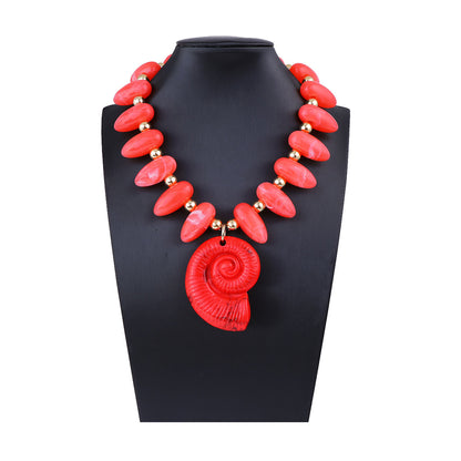Women Fashion Exaggerated Vacation Multicolor Beaded Conch Pendant Sea Necklace