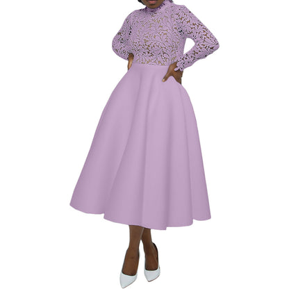 Women Fashion Solid Color Lace Petal Dress