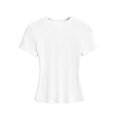 Camiseta de manga corta de algodón y elastano de color liso para mujer