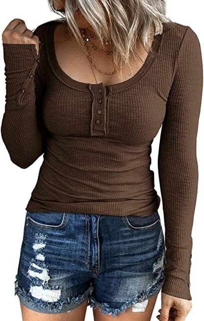 Women Fashion Solid Color Long Sleeve Blank T-Shirt