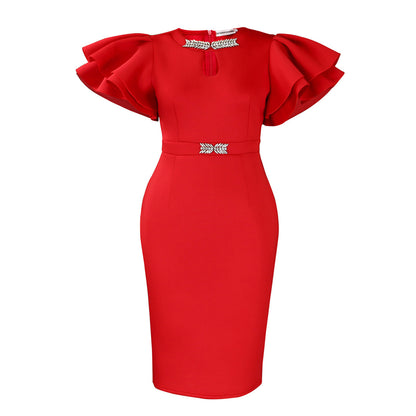 Women Fashion Elegant Plus Size Solid Color Dress