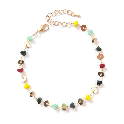 Chaîne de pied simple en pierre d'agate multicolore naturelle de style bohème pour femme