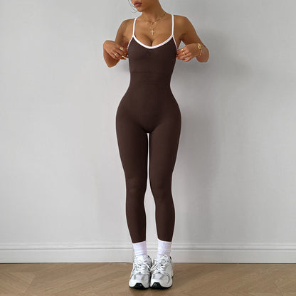 Women Fashion Color Contrast Sleeveless Jumpsuits