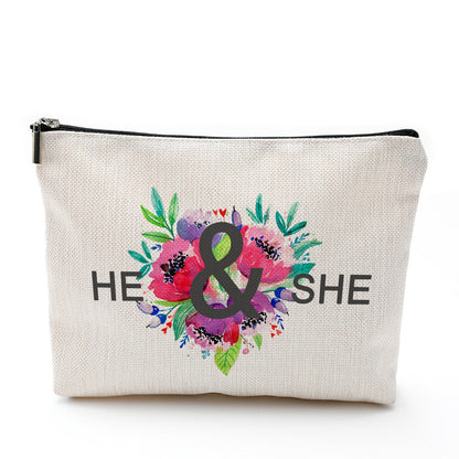 Bolsa de cosméticos impermeable de lino y algodón con cremallera
