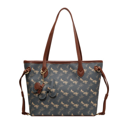 Bolso de mano de PU de gran capacidad con estampado retro a la moda para mujer para uso diario