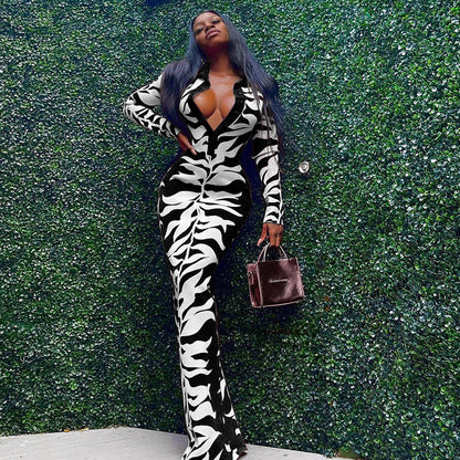 Women Fashion Sexy Printed Lapel-Breasted Dress