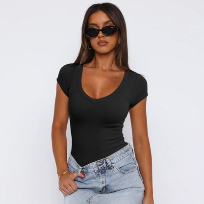 Camiseta de manga corta con hilo simple para mujer