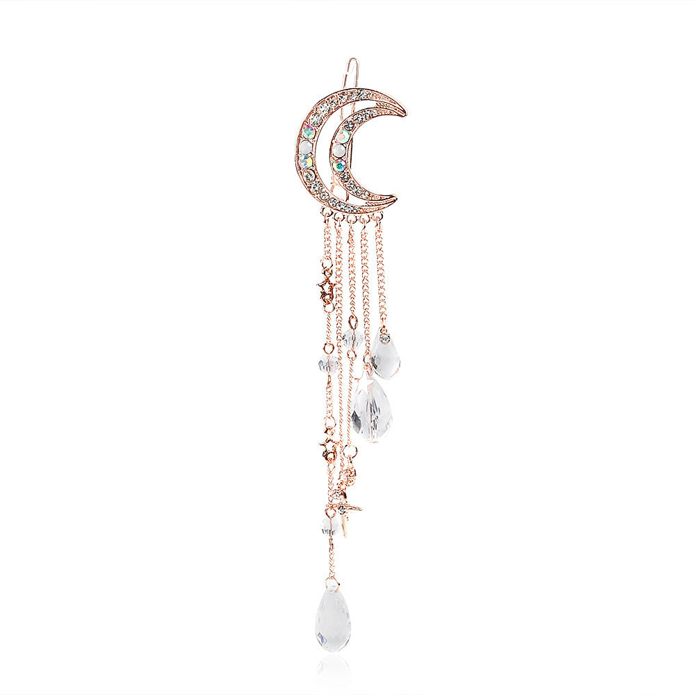 Fashion Moon Tassel Rhinestone Headwear