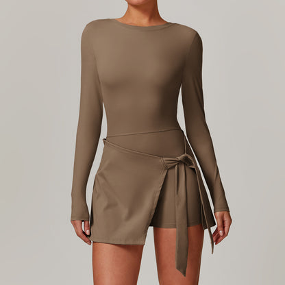 Vestido casual de manga larga de color liso a la moda para mujer