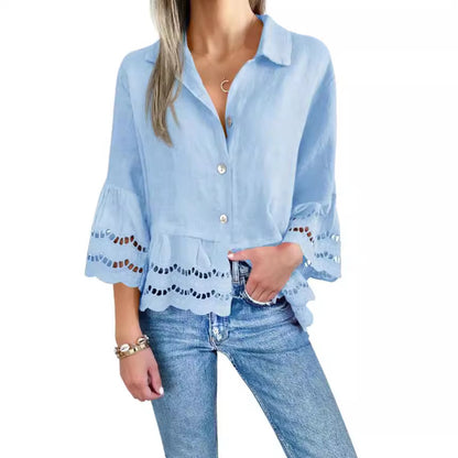 Women Fashion Casual Solid Color Blouse