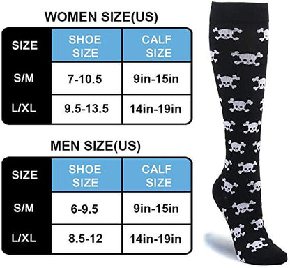 Chaussettes de sport de compression amusantes pour femmes avec motif tête de mort pour Halloween