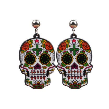 Pendientes de calavera acrílica de moda para Halloween para mujer