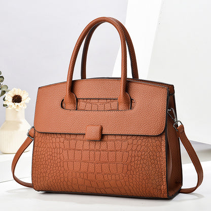 Sac à main décontracté à motif crocodile pour femme, couleur unie, grande capacité
