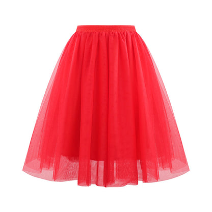 Women Fashion Elegant Solid Color High Waist Pleated Mesh Skirt