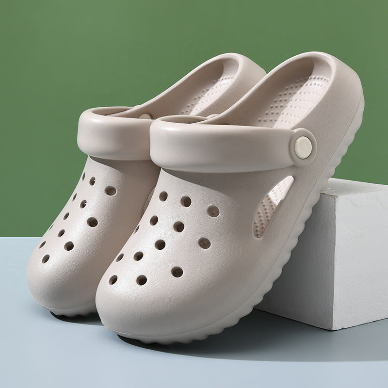 Zapatillas de suela gruesa con agujeros para mujer, informales, de color liso, a la moda