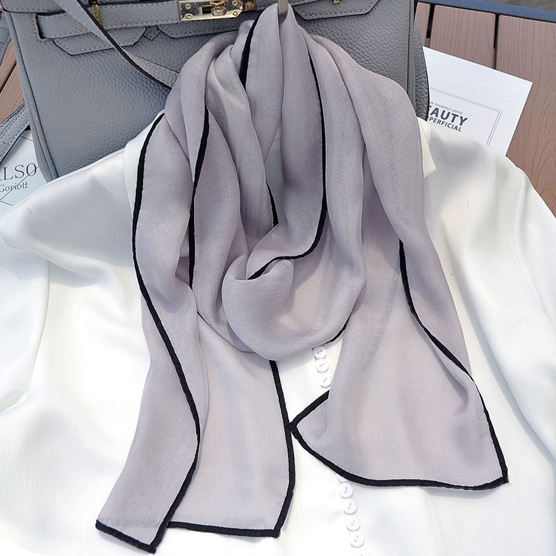 Bufanda de seda larga y pequeña de color liso a la moda para mujer, estilo elegante