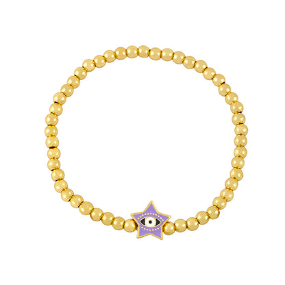 Pulsera de cuentas doradas con ojos de diablo y estrellas sencillas a la moda para mujer