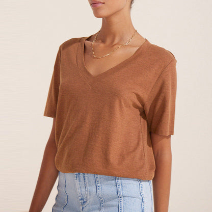 Women Casual Basic Short Sleeve V Neck Solid Color Blank T-Shirt