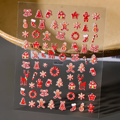 Pegatinas para uñas con relieve navideño de Papá Noel, muñeco de nieve y copos de nieve