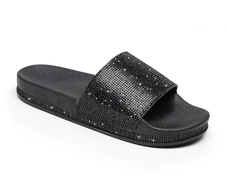 Pantuflas de plataforma con diamantes de imitación de moda para mujer