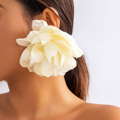 Exaggerated Fabric Floral Earrings Fashion Cloth Jewelry