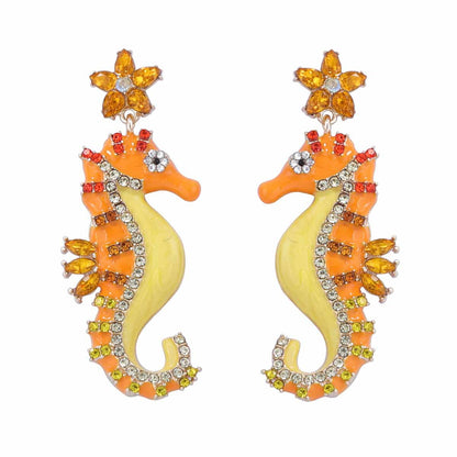 Women Fashion Cute Hippocampus Alloy Rhinestone Earrings