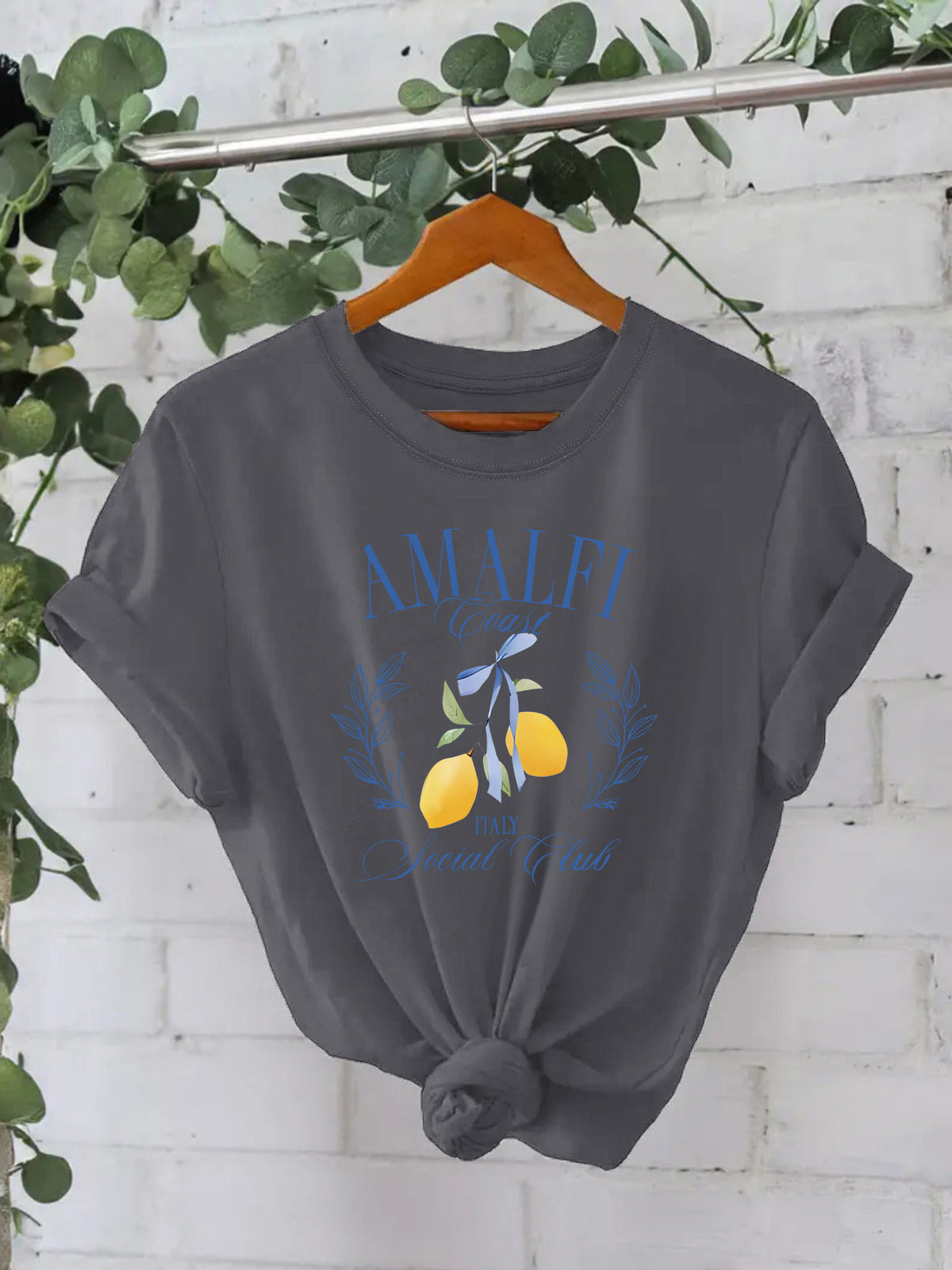 Camiseta de verano de algodón puro con estampado de limones para mujer