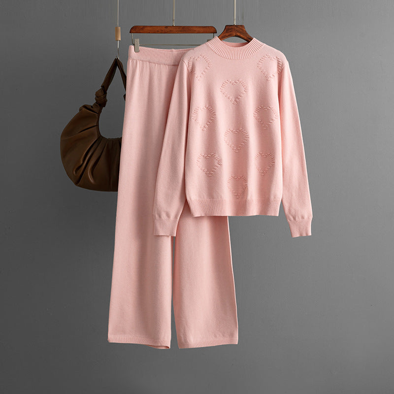 Conjunto de suéter y pantalón de manga larga de color liso informal para mujer
