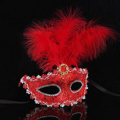 Máscara de plumas y gemas de colores sólidos para Halloween, a la moda para mujer