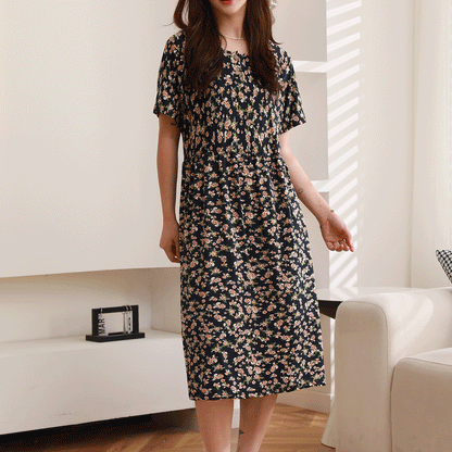 Women Casual Floral Printed Short Sleeve Dress