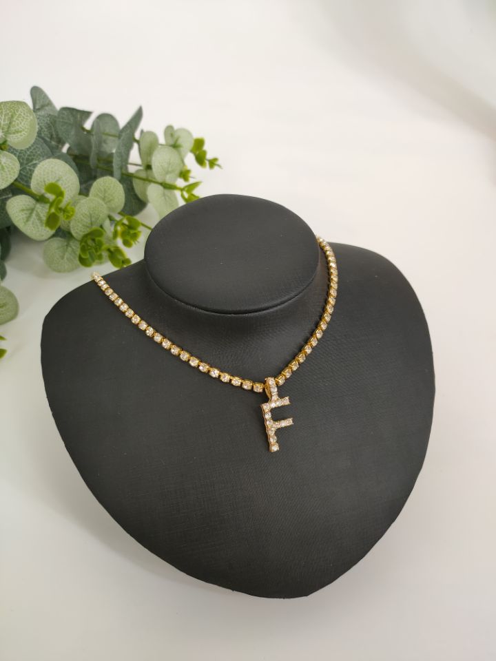 Women Rhinestone Alphabet Necklace