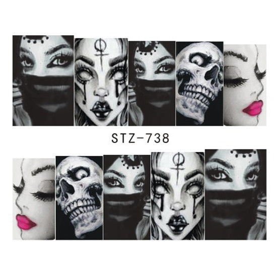 Autocollants pour ongles motif crâne et feuille d'érable pour femme, mode Halloween