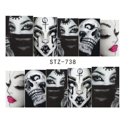 Autocollants pour ongles motif crâne et feuille d'érable pour femme, mode Halloween