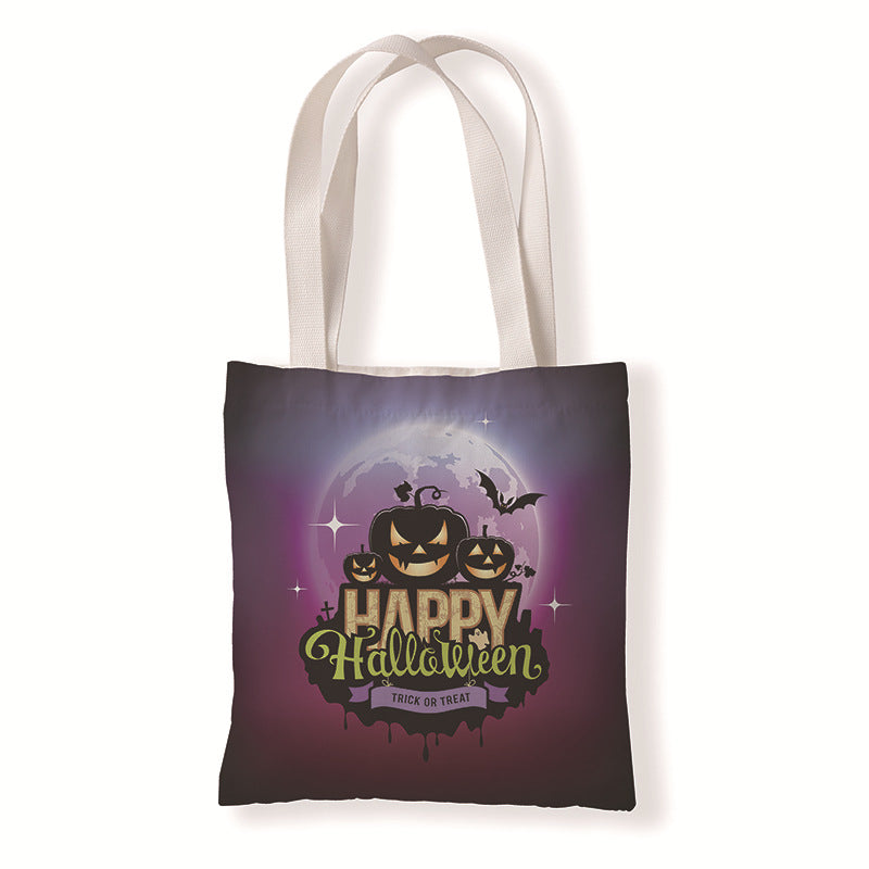 Bolsa de lona con estampado de calabaza y murciélago de Halloween con dibujos animados