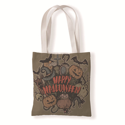 Bolsa de lona con diseño de calabaza y murciélago de Halloween