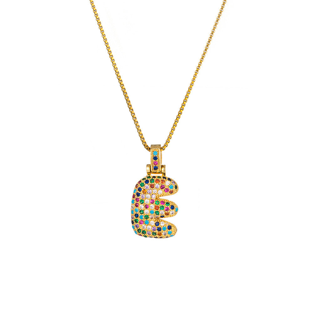 Collar con colgante de alfabeto dorado y circonita multicolor para mujer, joyería de moda