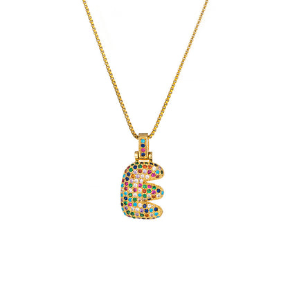 Collar con colgante de alfabeto dorado y circonita multicolor para mujer, joyería de moda