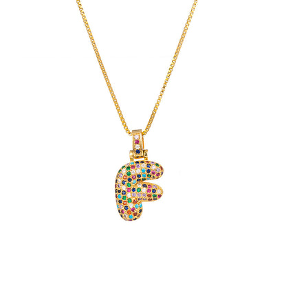 Collar con colgante de alfabeto dorado y circonita multicolor para mujer, joyería de moda
