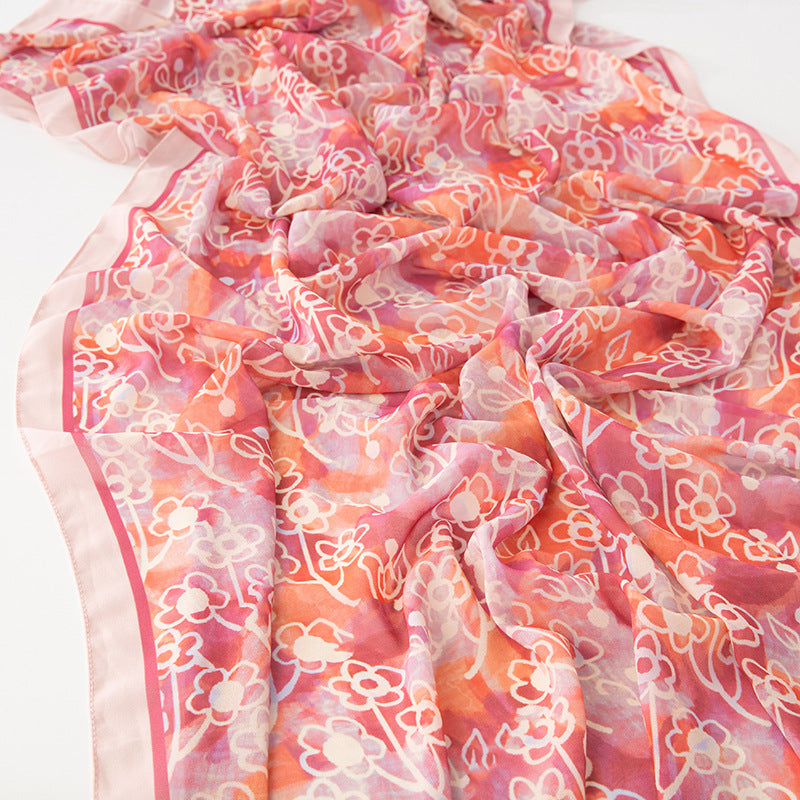 Bufanda larga de gasa con estampado floral de verano y primavera para mujer