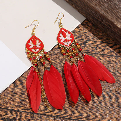 High-Value Feather Bohemian Long Tassel Earrings